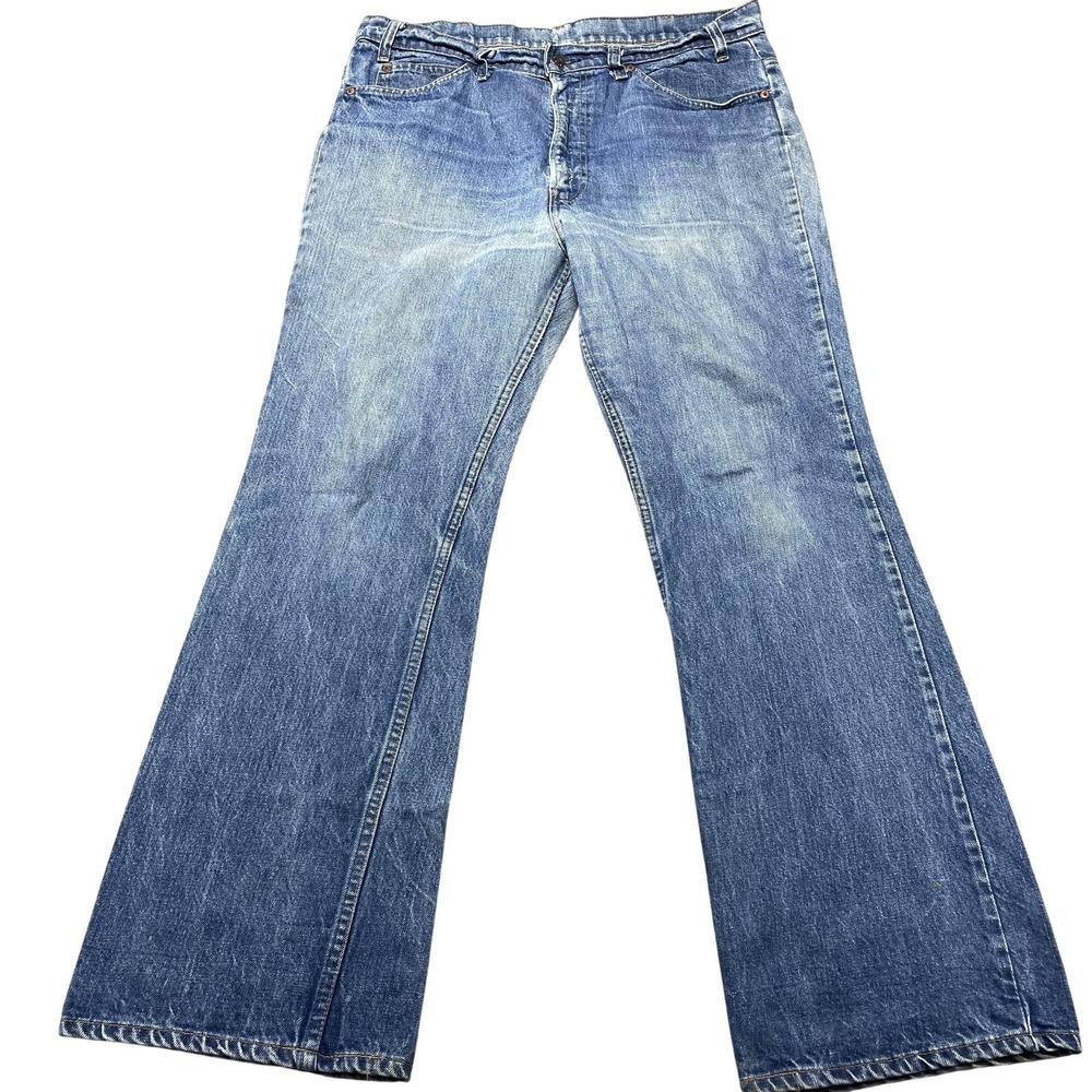Vintage 70s Levis 517 Jeans Mens 37x32 Blue Light Wash Bootcut Denim Orange Tab